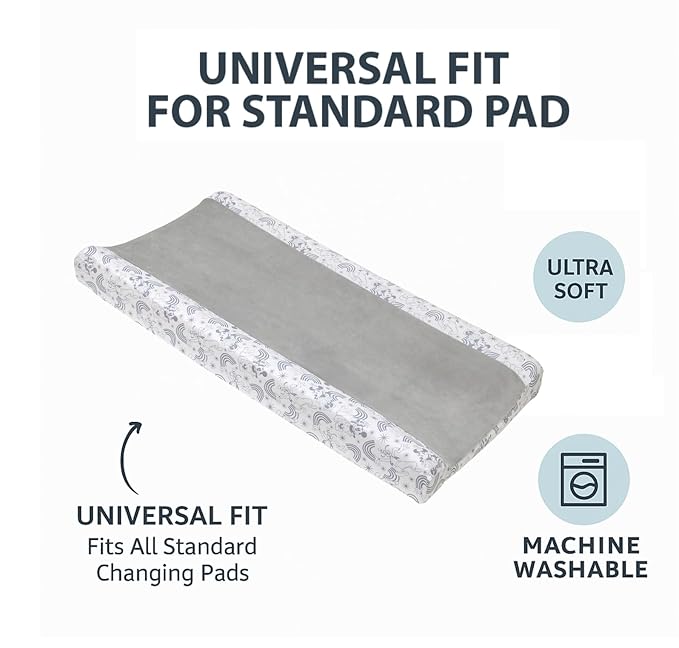 Disney Mickey and Friends Grey and White Pluto, Goofy, and Rainbows Super Soft Changing Pad Cover