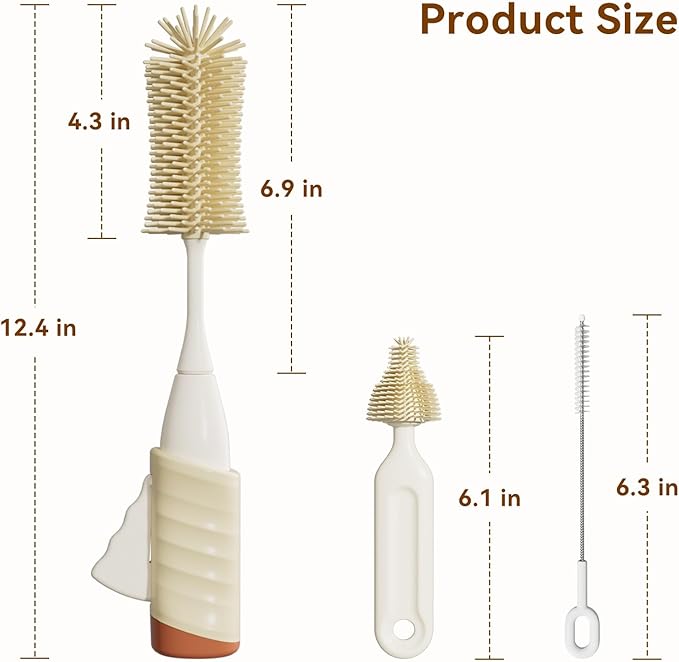 Baby Bottle Brush Set, Innovative Efficient Press-to-Spin Brush Cleaner - Includes Silicone Bottle Brush, Nipple Brush, Straw Cleaner - Spinning Generates Rich Foam for Deep Cleaning, Red