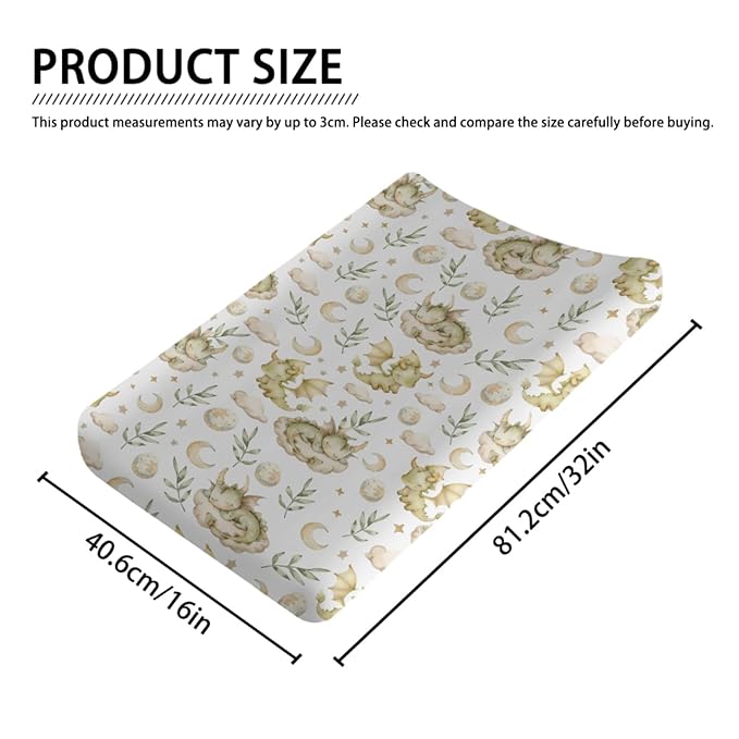 Cute Dragon Moon Stars Leaves Baby Changing Pad Cover,Unisex Dragon Nursery Diaper Changing Table Pad Mat Sheet for Boys Girls-16x32