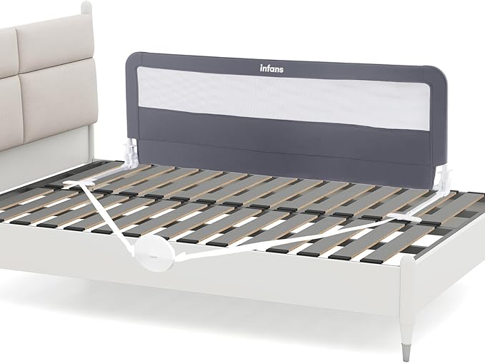 INFANS Bed Rail for Toddlers, 59" Foldable Safety Baby Crib Rail Fit for Kids Twin, Extra Long Swing Down Bed Guardrail for Convertible Crib, Queen, Full, King Mattress Side Guard (Gray)