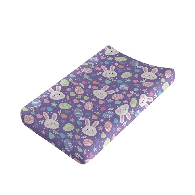 Easter Diaper Changing Pad Cover Purple 32''*16'' Changing Pad Cover Girl Soft Breathable Changing Table Cover Easter Decoration