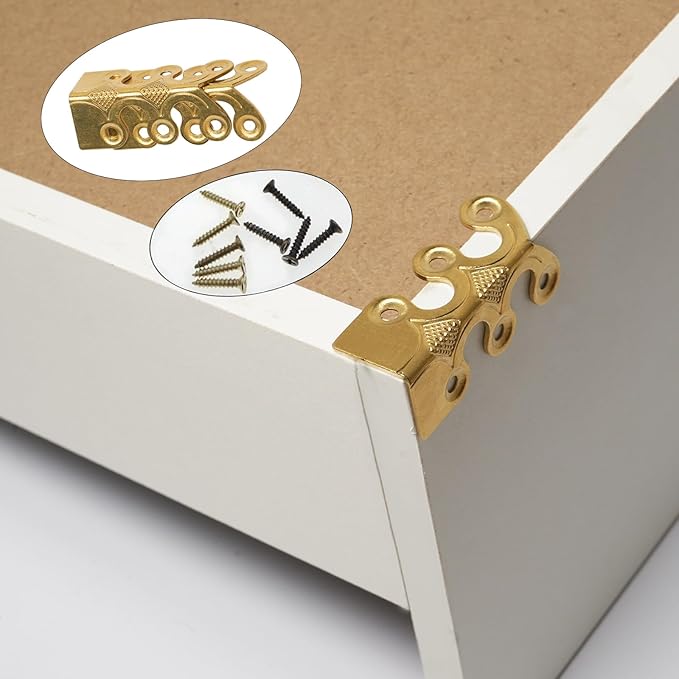 4 Pcs Solid Brass Baseboard Corner Protectors, Vintage Metal Skirting Board Corner Protectors, Table Corner Edge Cover Safety Bracket with Screws. (Brass)