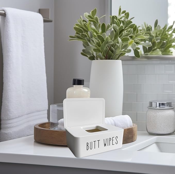 2 Pack Butt Wipes Dispenser 7.28" L * 4.80" W * 2.75" H, Bathroom Flushable Baby Wipes Container Holder Nursery Chic Style