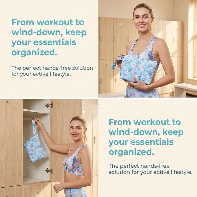 Waterproof Wet Bag with Wrist Strap, Reusable Zippered Pouch for Beach, Swim & Travel, Compact Cosmetic Toiletry Organizer Bag, 7.9 * 9.5 * 2 inches