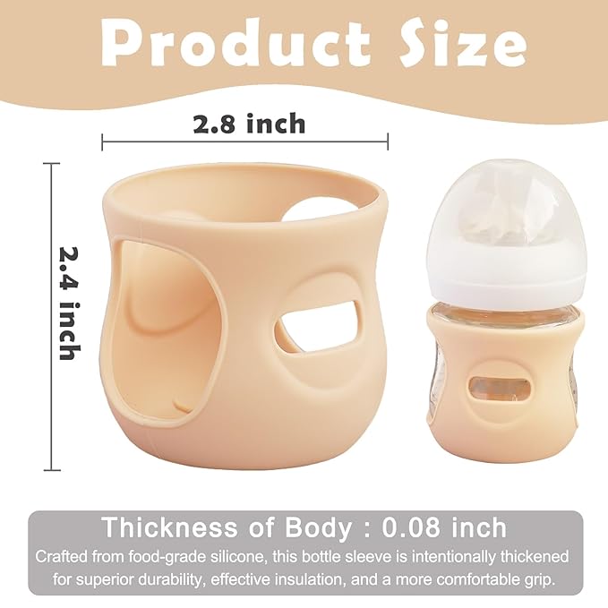 3 Pack Silicone Sleeves for Avent Natural Glass Baby Bottles, Anti Breakage Baby Bottle Holder, Compatible with Philips Avent Glass Natural Baby Bottle (Cute Pink+Light Purple+Beige, 4 OZ)