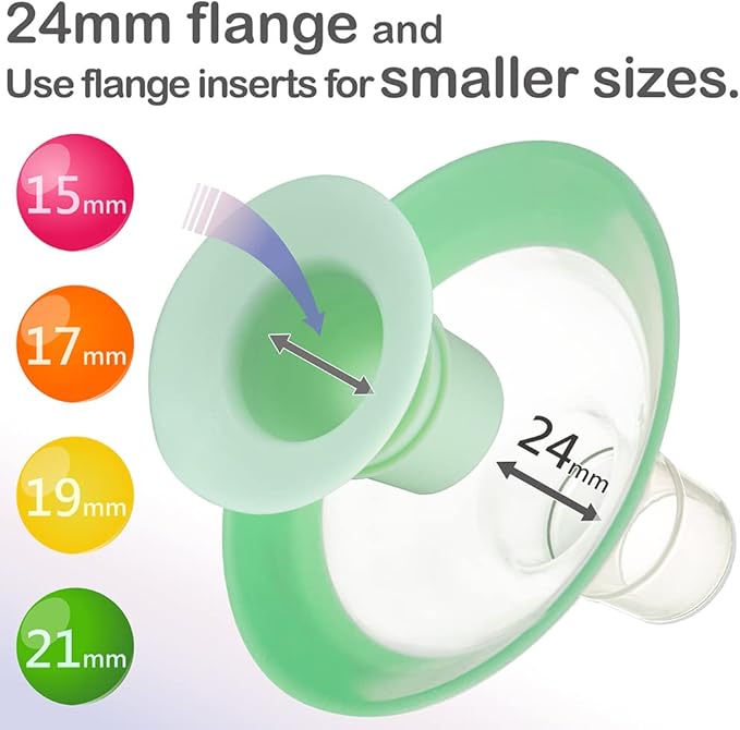 Nenesupply 17mm Inserts and 24mm Flex Flanges Compatible with Lansinoh Breastpump Replacement to Lansinoh Flange 17mm and Breastshields Work with Signature Pro Smartpump and Manual Pumps