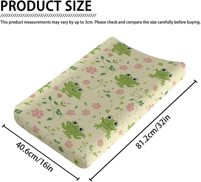 Changing Pad Covers for Boys Girls, Green Floral Frog Diaper Changing Table Pad Cover Soft Breathable Changing Mat Cover for 32''x16" Cute Birthday Gifts for Baby
