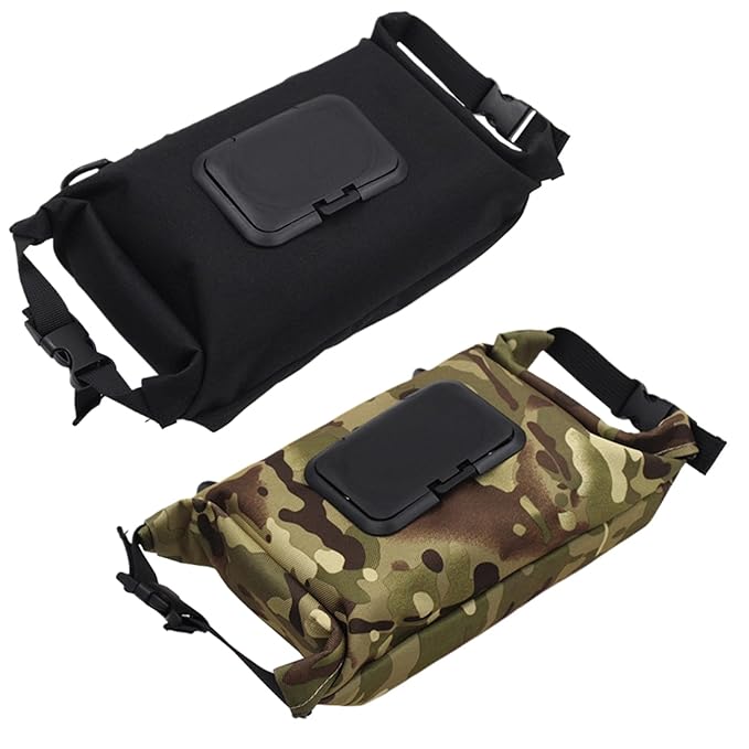 Camping Wipes Dispenser, Waterproof Canvas Toilet Paper Case with Press Lid, Portable Refillable Hanging Wipe Holder, Travel Wipes Case for Camping Hiking (Camouflage)