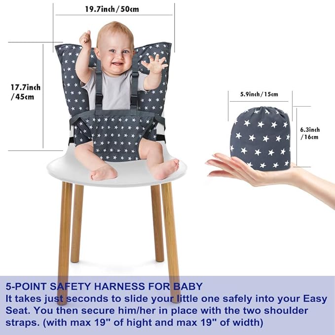 Portable Baby High Chair Safety Seat Harness for Toddler, Baby Travel Essential Easy High Booster Seat Cover for Infant Eating Feeding Camping with Adjustable Straps Shoulder Belt,Holds Up to 38lbs.