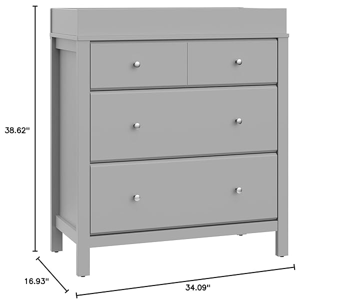 Storkcraft Horizon 3 Drawer Chest with Changing Topper (Pebble Gray) – GREENGUARD Gold Certified, Includes Removable Changing Table Topper, Chest of Drawers for Nursery & Kids Bedroom