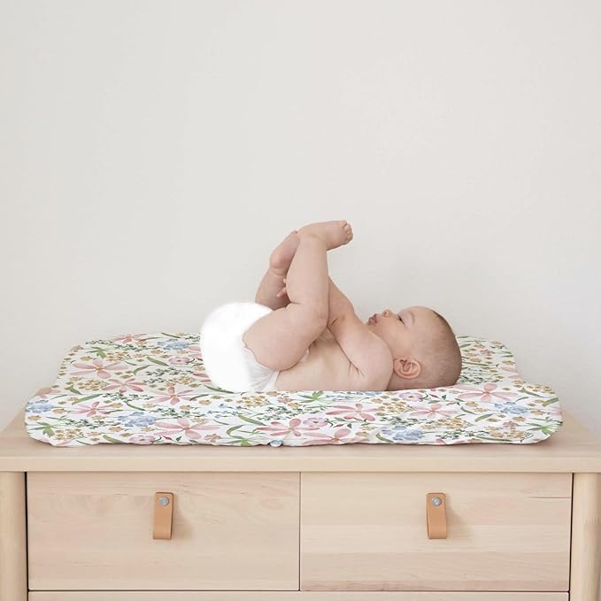 Boho Floral Changing Pad Covers for Boy Girl 32''x16'' Watercolor Wild Flowers Fitted Diaper Change Table Sheets Colorful Spring Nature Plants Art Soft Breathable Nursery Changing Table Cover Mats