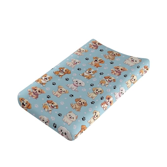 ZDCUSTOM Dog Pattern Changing Pad Cover Soft Breathable Diaper Changing Table Pad Cover Cradle Mattress Sheets Stretchy Fabric Washable Diaper Change Sheet Crib Mat