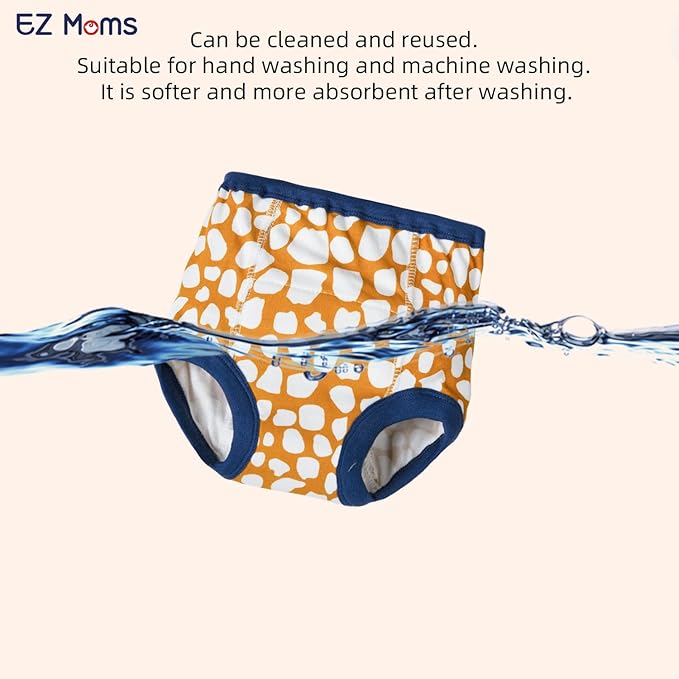 EZ Moms 4 Packs Toddler Potty Training Underwear for Boys and Girls Leakproof Soft Absorbent Kid Confident Toilet Training Pants 3T 100% Cotton Underwear Reusable Pee Pants with Potty Sticker Chart