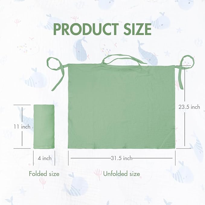 ANYEDDE 2-Pack Nursing Cover for Baby Breastfeeding - Muslin Breastfeeding Covers for Women Nursing, Breathable, Soft Arch Neckline, Green & Whale