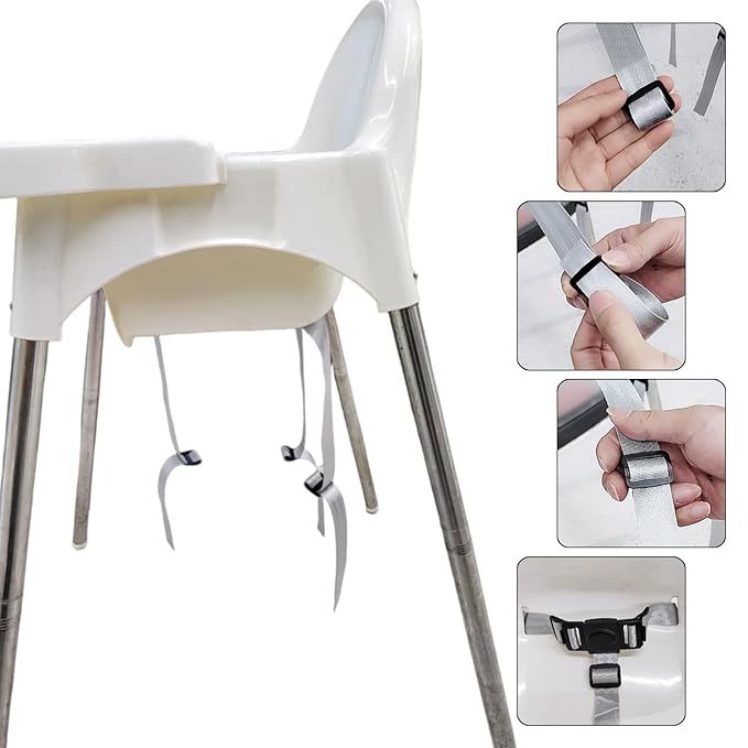 1PCS 3 Point Harness Seat Belt for Kids Adjustable Baby Safety Strap Compatible with IKEA Antilop High Chair Kids High Chair Straps Replacement for Soft & Comfortable on Baby's Skin (Gray)