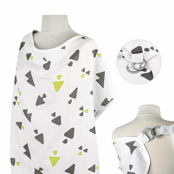 Sevi Bebe Multipurpose Muslin Cover 100% Cotton- Breathable Baby Essential, Breastfeeding, Nursing, Car Seat, Stroller Cover, Tummy Time Mat & Burp Cloth All in One (Triangle Pattern) (Pack of 1)