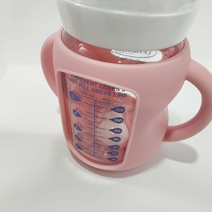3 Pack Silicone Sleeves Compatible with Dr Brown Wide-Neck Glass Baby Bottles 5 OZ, Anti Breakage Silicone Handles Compatible with Dr. Brown's Glass Bottles for Babies (Pink, 5 OZ)