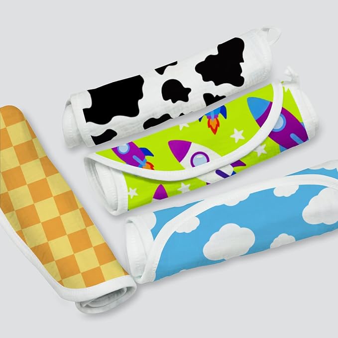 5 Pack Baby Burp Cloths, Soft Muslin Cotton Toy Story Inspired Theme Burp Cloths, Super Absorbent Rocket & Cow Print Washcloths, Newborn Baby Boy Girl Essentials Gift Set