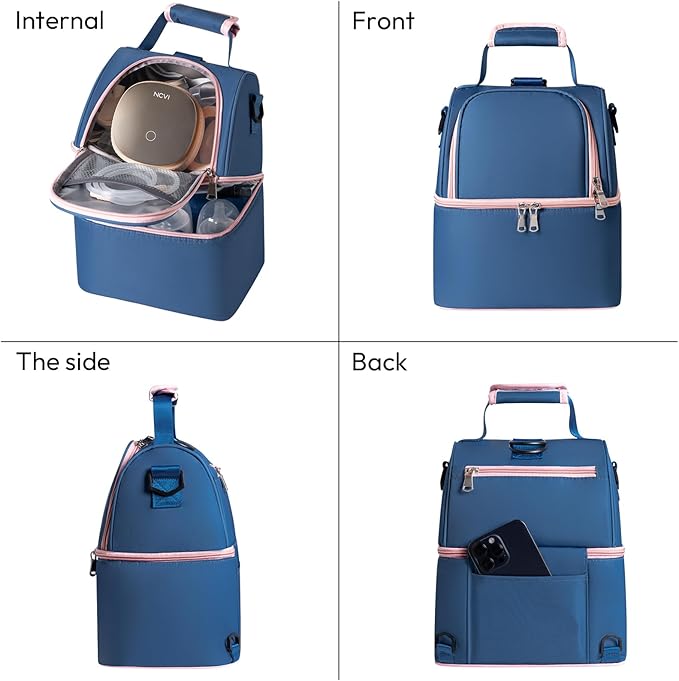 NCVI Breastmilk Cooler Bag, Breast Pump Bag with 2 Ice Pack Fits 6 Bottles, Double Layer Breast Milk Cooler Travel Bag Baby Bottle, for Travel, Nursing Mom Daycare, Work, Picnic (SkyBlue)