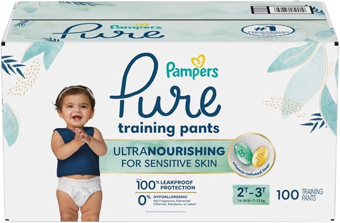 Pampers Pure Protection Training Underwear, Unisex, Size 2T3T, 100 Count, Premium, Hypoallergenic, Soft, Absorbent