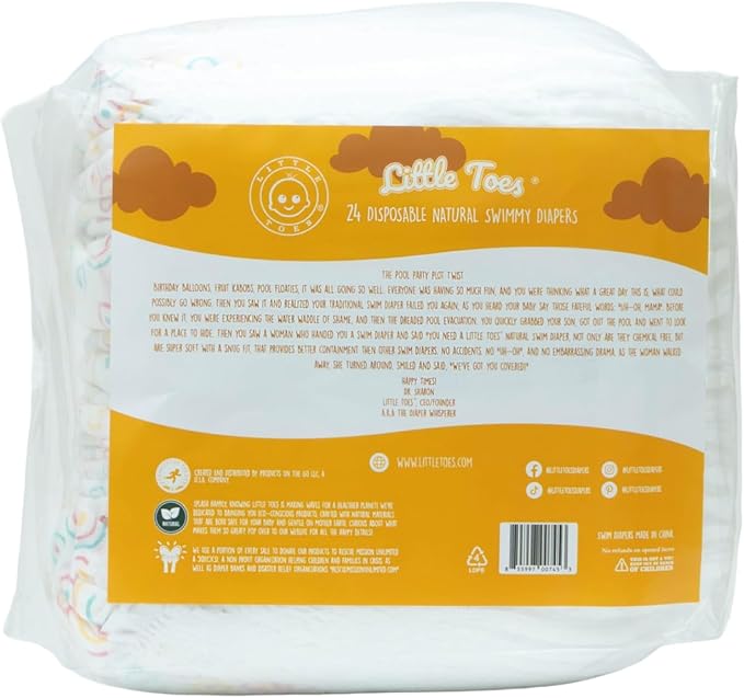 Little Toes Premium Natural Disposable Swim Diapers, Size 3-4 Medium (20-30 lbs) (24 Count) | Baby Disposable Swim Diapers | Hypoallergenic, Chlorine & Fragrance-Free | Gentle on Sensitive Skin