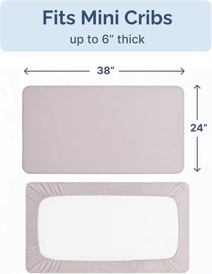 2-Pack Mini Crib Sheets Fitted - Pack N Play Sheets for Pack and Play Mattress - Stretchy Soft Microfiber Playard Bedding - Mini Toddler Bed Cover for Boys & Girls - Oeko-Tex - 38 x 24in, Grey/Navy