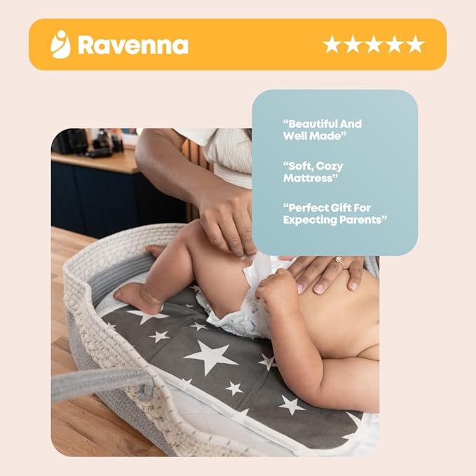 Soft & Stylish Portable Diaper Changing Basket with Changing Pad | Modern Baby Changing Pad Organizer with Waterproof Pad | Travel-Friendly Changing Basket | Ravenna