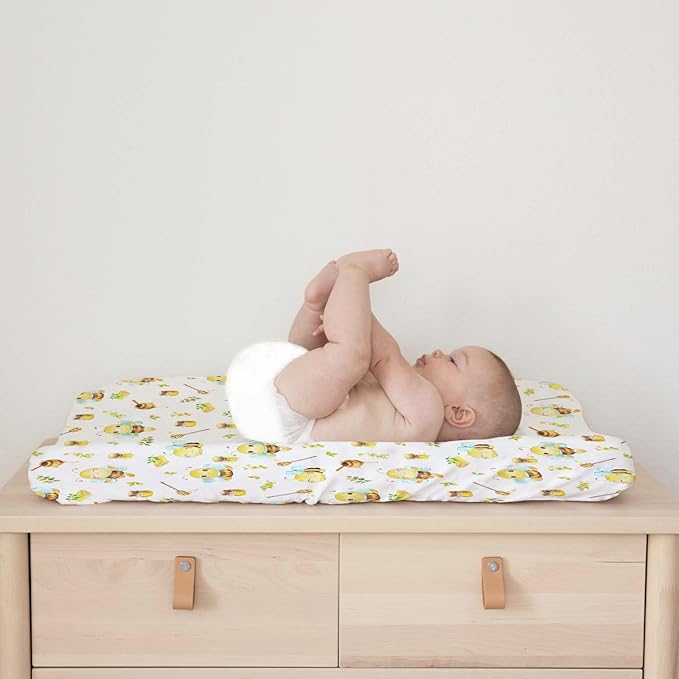 Cartoon Bees Boho Leaves Honey Changing Pad Covers for Baby Boy Girl 32''x16'' Bees Retro Floral Fitted Changing Pad Sheets Bees Comfort Soft Breathable Baby Diaper Changing Table Mats