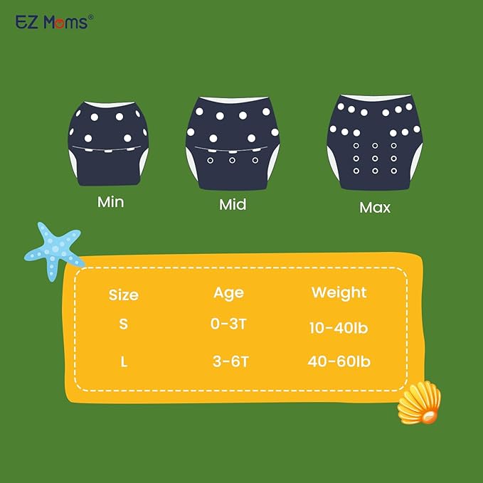 EZ Moms Baby Swim Diapers Reusable 2Pcs Large Size Snap Adjustable Washable One Size Toddler Swim Diaper with a Shammy Towel for Baby Boy Water Diaper Waterproof Swimming Diapers for Swimming Lessons