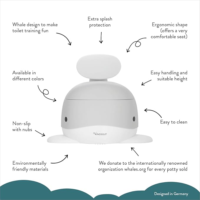 Kindsgut Whale Potty Training Toilet – Ergonomic Toddler Potty for Boys & Girls, Designed in Germany, Non-Slip & Easy Clean, Light Grey