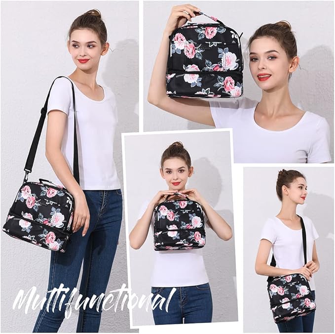 Breast Pump Bag Cooler Compartment for Breast Pump - Cooler and Moistureproof Bag Double Layer for Mother Breast Milk Pump Lunch Bag Outdoor Working (Flower)