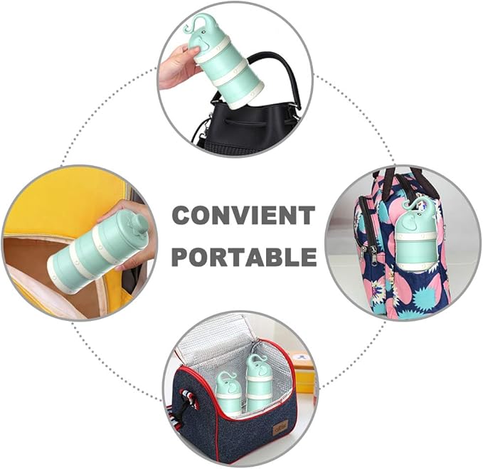 Baby Milk Powder Formula Dispenser,Large Capacity,Non-Spill Twist-Lock Stackable Milk Powder Formula Container and Snack Storage for Travel,Powder Leakage Free,BPA Free,3 Compartment,GREEN