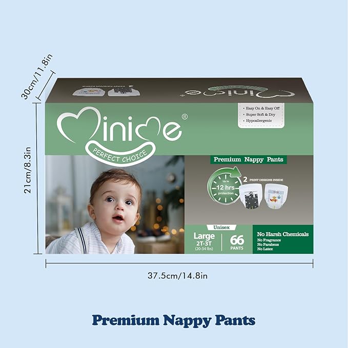 Minime Baby Training Pants - Size 2T-3T (20-34 lbs), 66 Count, Premium Hypoallergenic Training Underwear, Fragrance Free Disposable Baby Diaper Pants