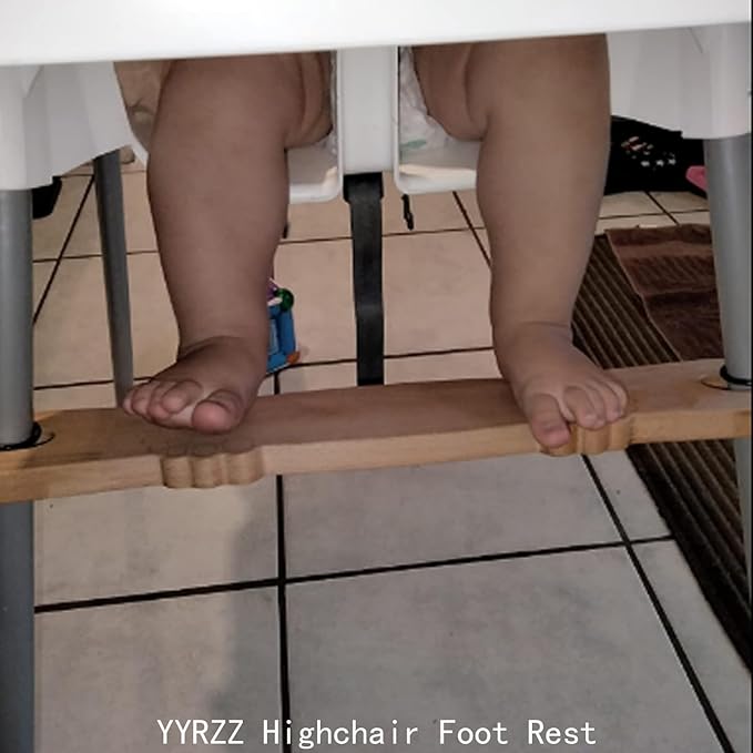 HANH High Chair Footrest, Non-Slip Natural Bamboo Wooden Footrest Compatible with IKEA Antilop High Chairs, Adjustable HighChair Foot Rest for Baby HighChair Accessories (Rounded Corners)