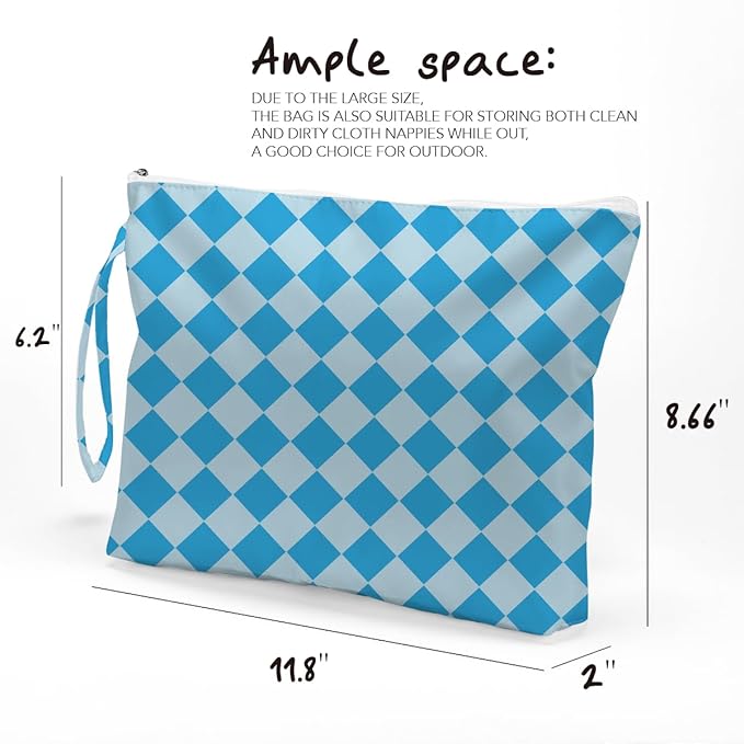 Fokongna Wet Bag, Small Portable Waterproof Multi-Functional Organizer for Women, Ideal for Daily, Beach & Travel,Blue Gingham Check