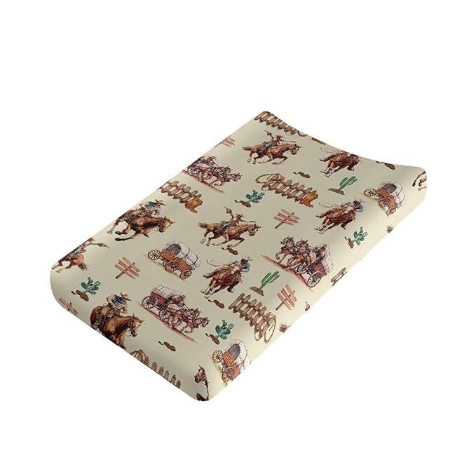 ZDCUSTOM Western Cowboy Diaper Changing Pad Covers Baby Changing Pad Covers Stretchy Changing Pad Covers Fits Standard Contoured Changing Pads