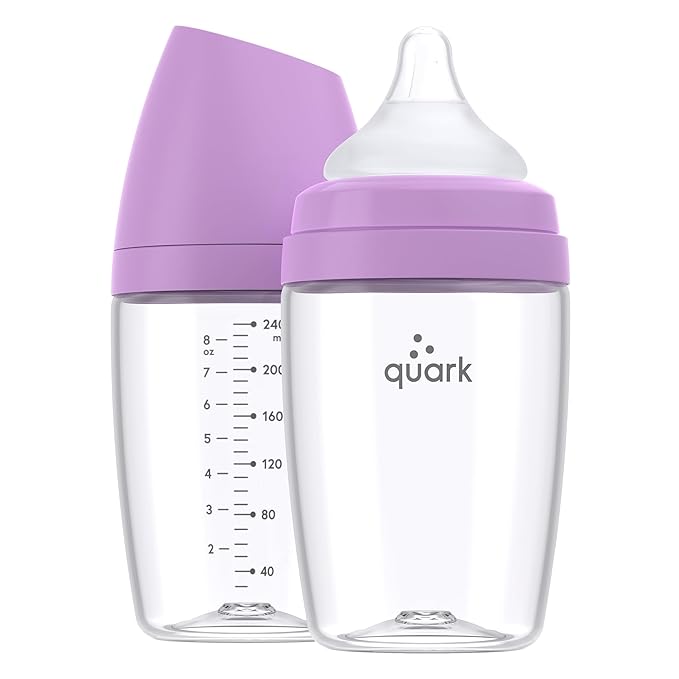 BuubiBottle Max Slow Flow Bottle for Newborn Babies by Quark - with Anti-Colic Nipple to Simulate Breastfeeding - BPA-Free, PVC-Free, Toxin-Free - 8 Oz Bottle with Lid, 1 Pack - Purple