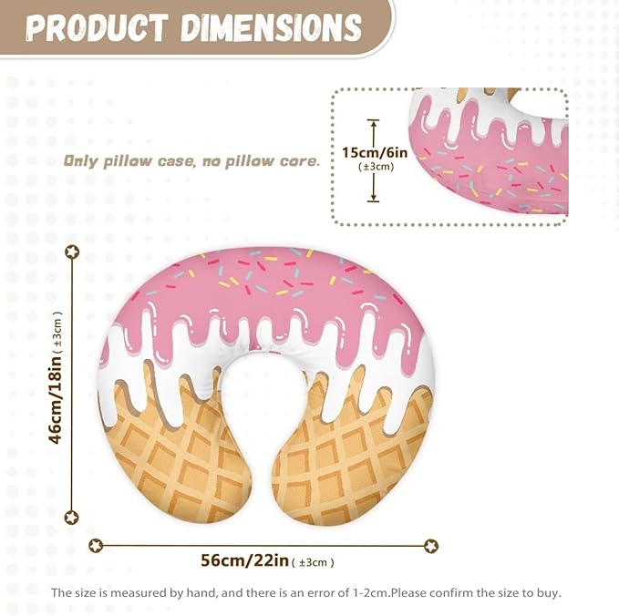 Ice Cream Nursing Pillow Cover Breast Feeding Pillow Covers 1 Pack for Breastfeeding Pillow Soft Fabric Fits Snug On Infant Feeding Cushion Cover Pillow Not Included
