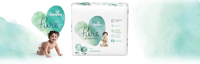 Diapers Size 3, 27 Count - Pampers Pure Protection Disposable Baby Diapers, Hypoallergenic and Unscented Protection, Mega Pack (Old Version)