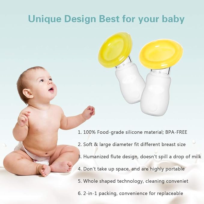 2 Pack Silicone Manual Breast Pump with Protective Lid, 100% Food Grade Silicone, Whole Shaped Technology, BPA-Free(Yellow)