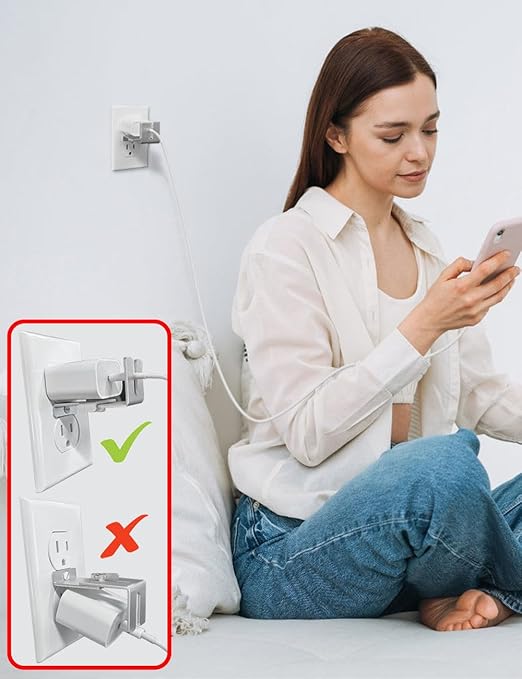Charger Lock to Outlet, ILIVABLE Adjustable Metal Outlet Lock, Firmly Secures Power Plug from Unplugging (Silver, 2 Pack)