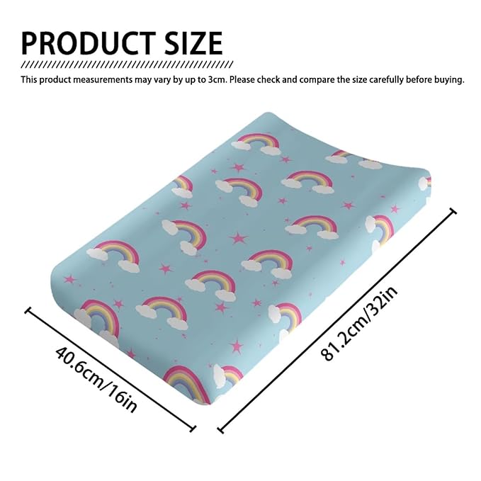 Star Rainbow Changing Pad Cover Soft Diaper Changing Table Cover Breathable Change Pad Sheets for Baby Boys Girls Fits 32'' x 16'' Cute Blue Nursery Change Mats Protector