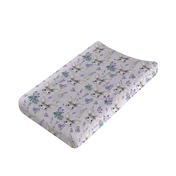 ZDCUSTOM Easter Bunny Rabbit Changing Pad Cover for Baby Girl Stretchy Cradle Sheets Fits 32"x16" Contoured Diaper Changing Pad Washable Diaper Change Sheet Crib Mat