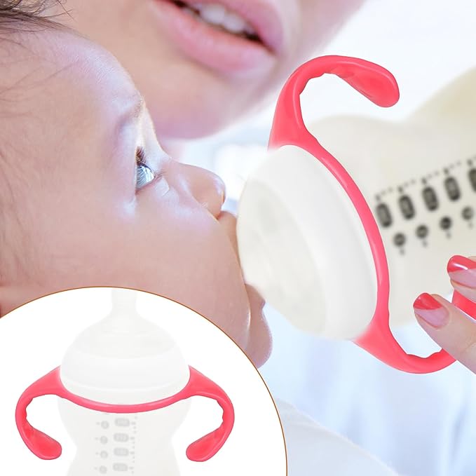 4pcs Baby Bottle Handles for Tommee Tippee, Ergonomic Non-Slip Grip BPA-Free Bottle Holder for Newborn Infant Hands Free Feeding (Pink)