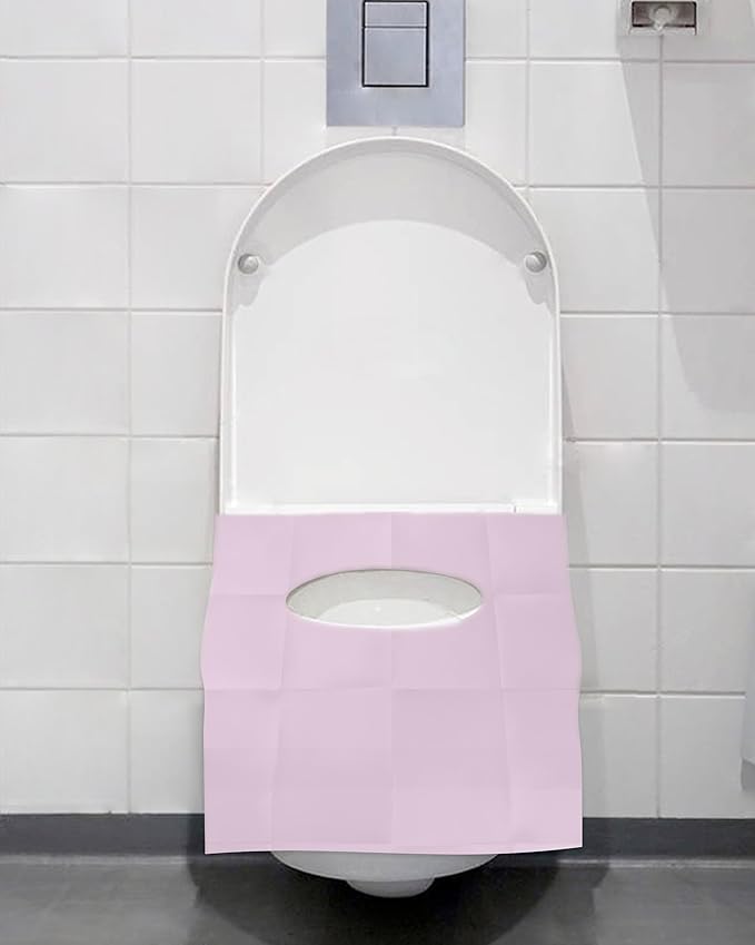 FOGOSO 50 Pack Disposable Toilet Seat Covers 16x24 Inch Extra Large Individually Wrapped Toilet Seat Shields Travel Accessories for Adults Kids-Pink