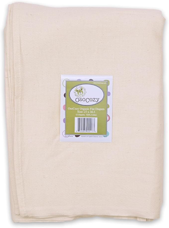 OsoCozy - Organic Flat Cloth Diapers (Dozen) - 27 x 30.5 - One-Layer Nappies Made of Soft, Durable 100% Birdseye Cotton - The Best Organic Diapers - Sold by the Dozen.