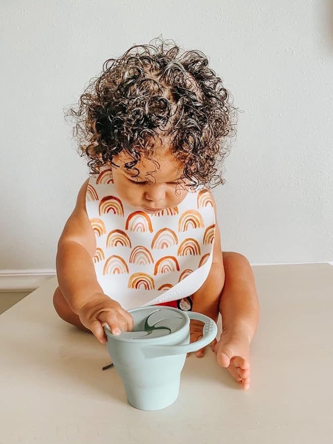 BraveJusticeKidsCo. | Snack Attack Cup | Collapsible Silicone Container | Toddler and Baby Catcher Lid (Desert Sage)