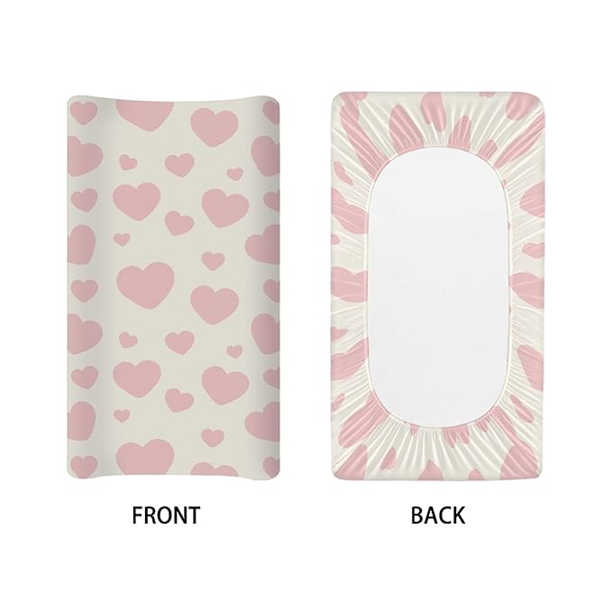 Pink Heart Baby Changing Pad Covers Infant Newborn Changing Table Cover Girls Diaper Table Change Mat Sheets Cover Soft Washable Stretchy