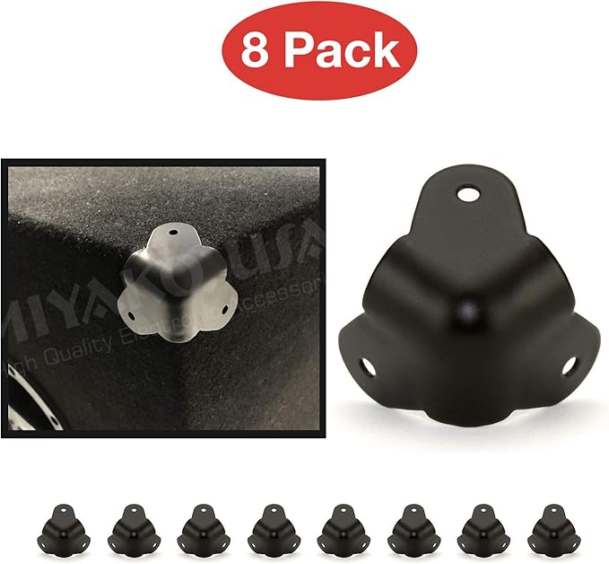 MIYAKO USA Set of 8-1.5" Speaker Cabinet/Amp Corners Protector / 3 Leg Black Powder Coat, Rounded - Super High Strength Black Coated Steel for Long Durability (21-815)