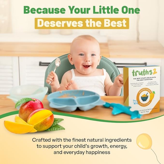 Truths2 Organic Freeze-Dried Mango Food Powder, Stage 1 Baby Puree Mix for Infants & Toddlers, Organic Fruit Powder for Family Meals & First Solid Food